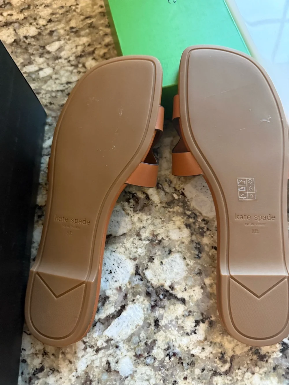 kate spade duo smooth leather tan slide sandals